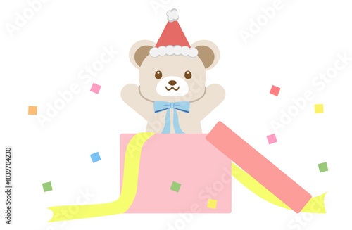 箱から飛び出すクリスマスの白熊のイラスト