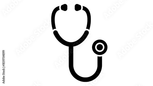 Vector illustration of black stethoscope icon isolated on transparent background for medical use