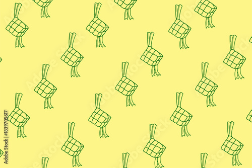 Seamless Ketupat Woven Pattern in Monochrome Tones for Festive Decoration