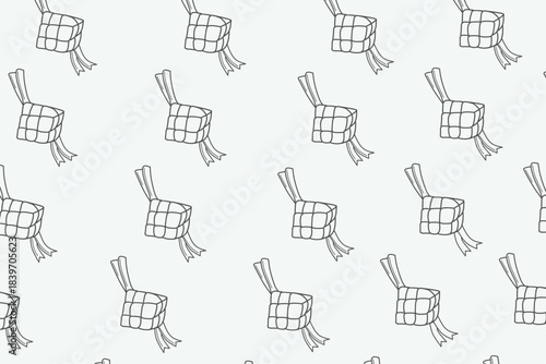 Seamless Ketupat Woven Pattern in Monochrome Tones for Festive Decoration