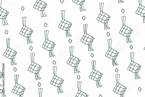 Seamless Ketupat Woven Pattern in Monochrome Tones for Festive Decoration