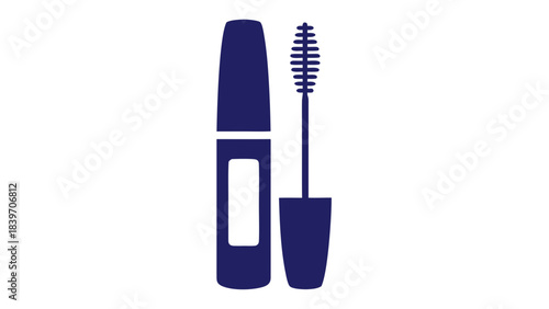 Deep Blue Mascara Tube and Wand Silhouette on Black Background Cosmetic Beauty Product for Eye Makeup Application