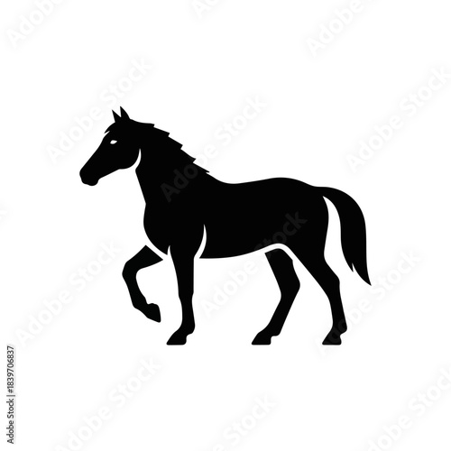 An elegant vector silhouette of a horse in a trotting or walking pose, showcasing its muscular form and grace