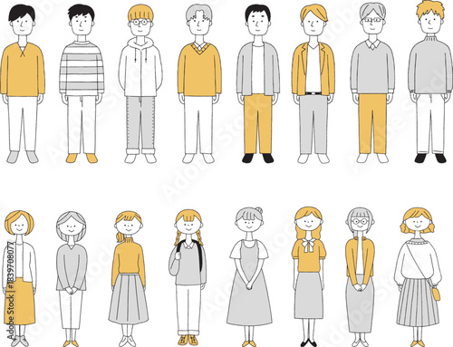 若い男女の全身セット単色