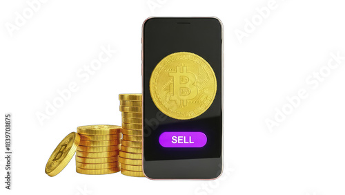 Bitcoin Sell Transaction on Smartphone with Coins