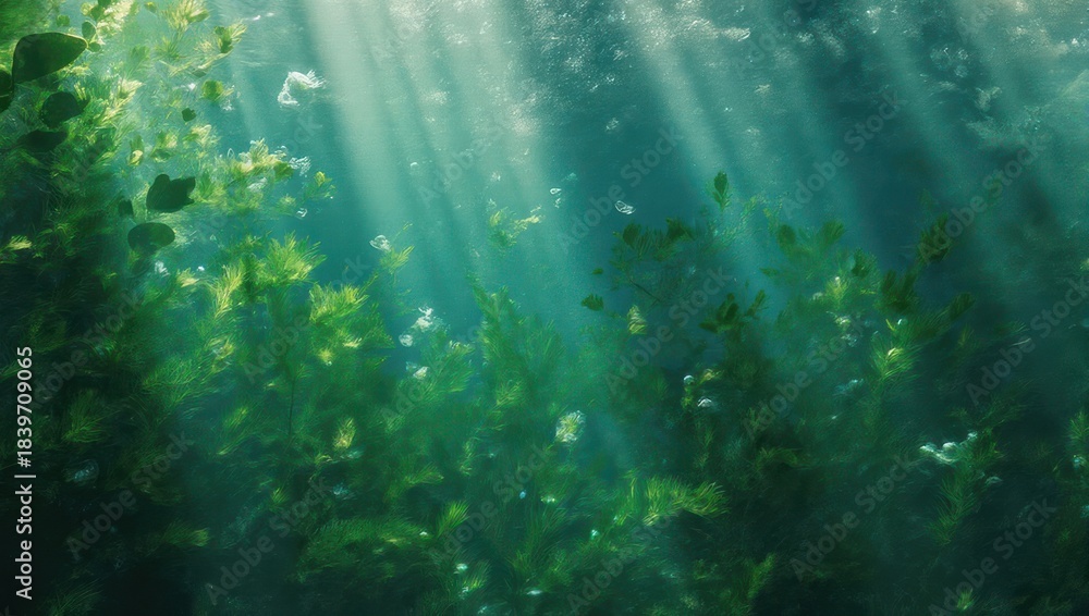 Obraz premium Sunlight Streaming Through Lush Green Forest Canopy.