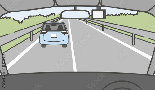 運転席から見える前方車両と道路