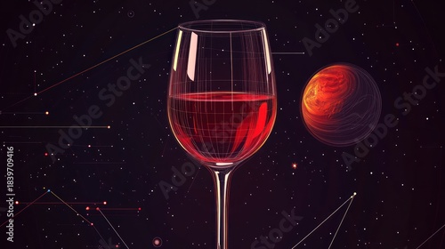 Cosmic Wine - A Glass of Red Against the Martian Sky.