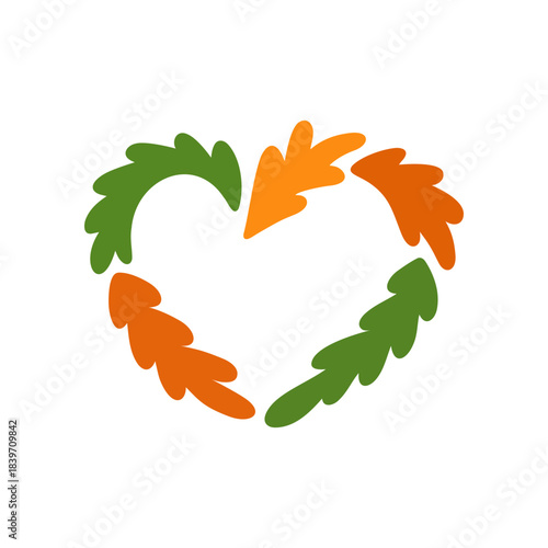Wreath of leaves. Heart vector icon. Vector heart. Love symbol. Valentine's Day sign. Floral logo template. Autumn wreath. Oak branch. Health symbol. Like icon. Life icon. Medicine sign. Health care. 