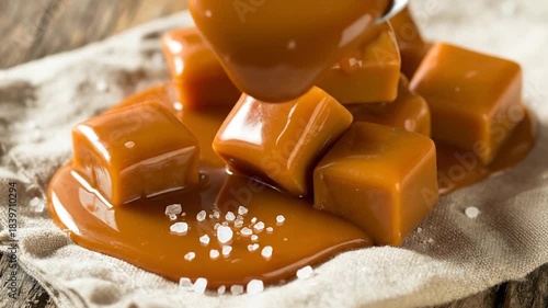 Delicious Caramel Cubes with Salt and Dripping Caramel Sauce