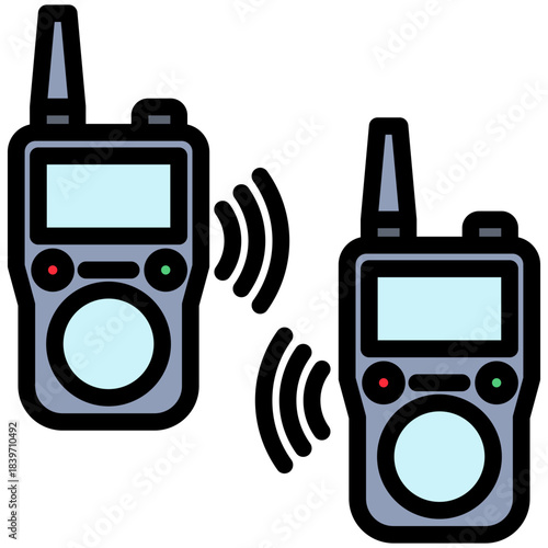 Radio Communication Outline Color Icon Mini Illustration, Use For Modern Concept, Print, Ui, Ux Kit, Web And App Development. Vector Related To Firefighter, Rescue And More