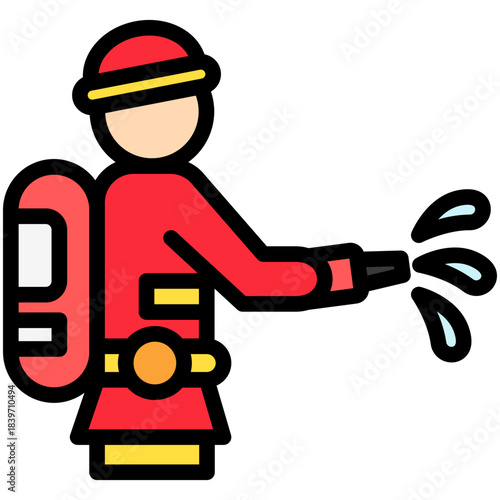 Fireman Outline Color Icon Mini Illustration, Use For Modern Concept, Print, Ui, Ux Kit, Web And App Development. Vector Related To Firefighter, Rescue And More