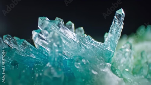 Mesmerizing Macro Shot of Sparkling Blue and Green Crystals Formation Close-Up