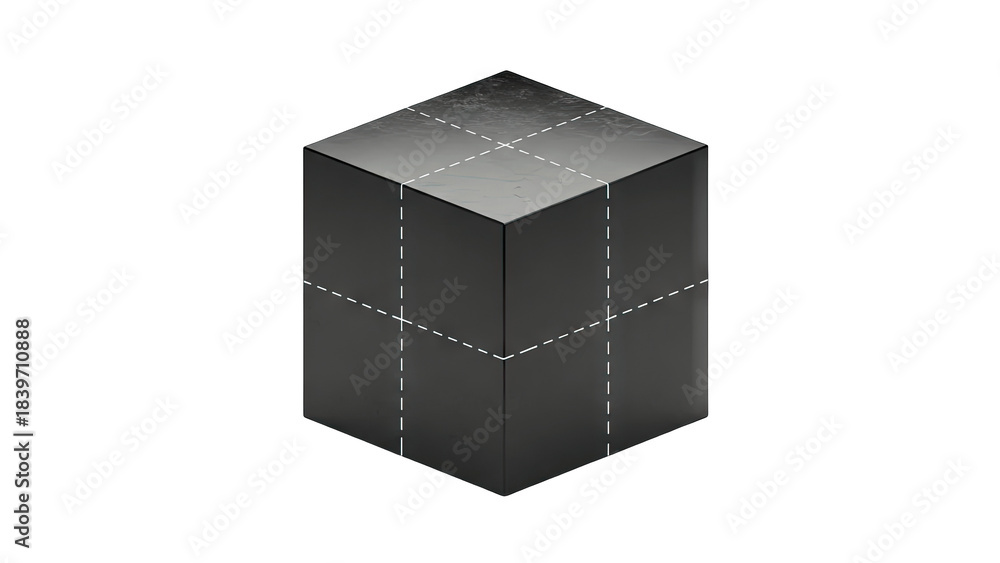 Obraz premium Black Cube with Dashed Lines on White Background