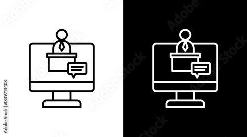 Online Teaching Outline White Icon Set Design
