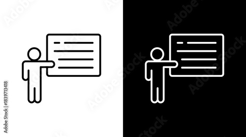 Teacher Pointing Outline White Icon Set Design