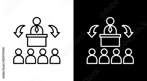 Student Teacher Interaction Outline White Icon Set Design