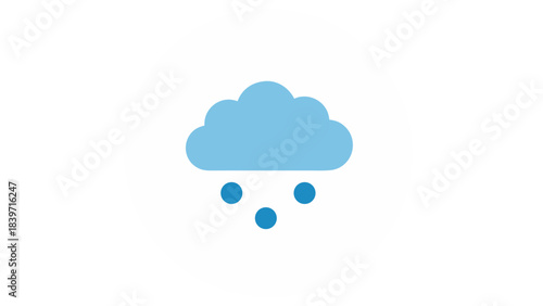 Flat Icon Illustration of a Light Blue Cloud with Falling Snowflakes Inside a White Circle on a White Background Representing Winter Weather Conditions