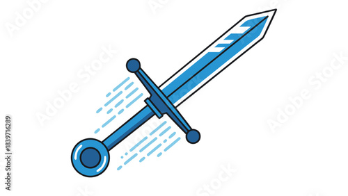 Fantasy Sword Icon Blue and White with Motion Effect on Black Background Digital Art