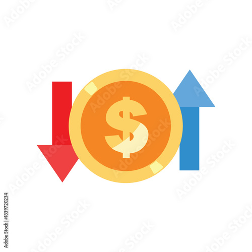 Money with up down arrow vector icon, cash flow vector illustration, currency exchange up and down arrows clip art, financial movement icon, economic trend symbol illustration
