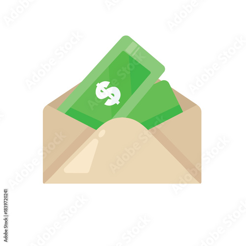 Money envelope icon, envelope with cash money vector illustration, salary vector icon, isolated on white background