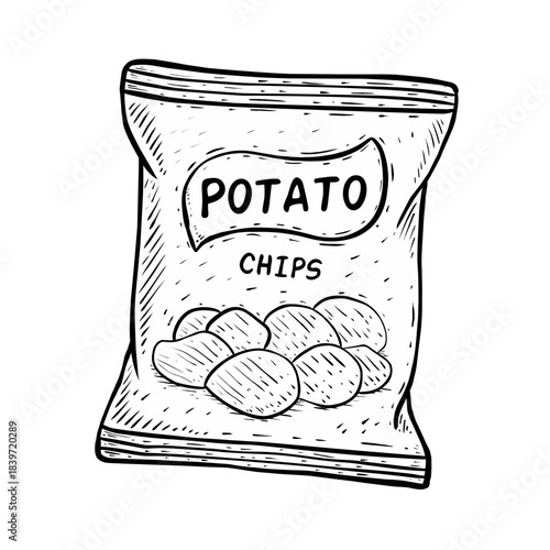 Sketch Potato chips isolated on white