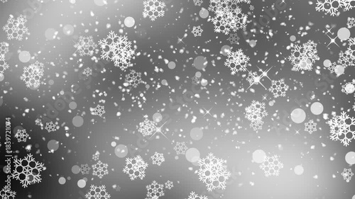 Snowflakes Falling Animation on Winter Cold Background. Soft Snowfall Effect, Frosty Winter Particles. 4K Motion Graphics
