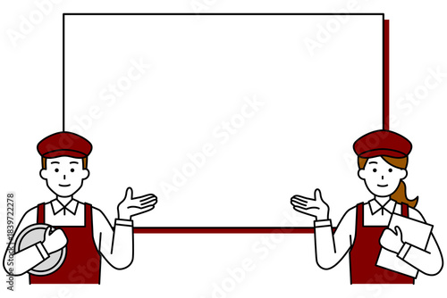 ホワイトボードで紹介するカフェの店員