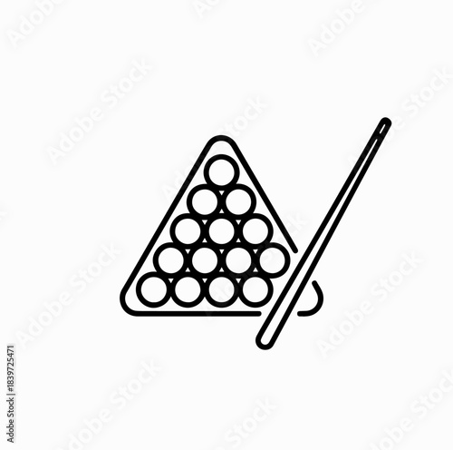 Billiard Balls in Triangle Rack with Cue Stick – Pixel Perfect Linear Icon