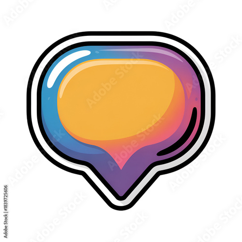 Colorful speech bubble graphic with gradient fill and white outline isolated on black