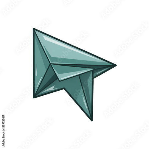 A teal origami paper airplane on a dark background simple design
