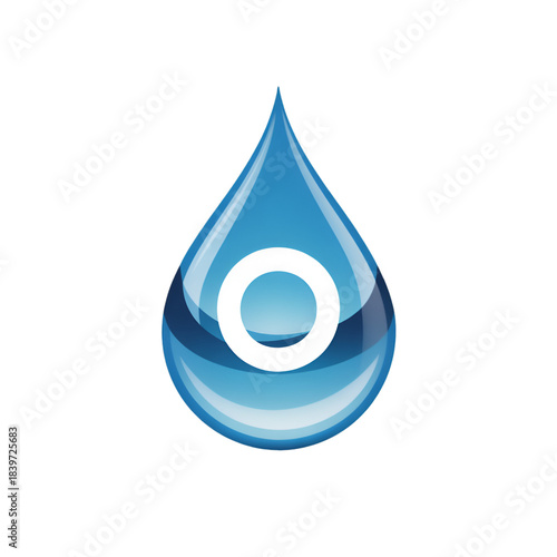 A blue water droplet with a white circular design inside it