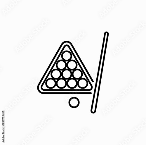 Billiard Balls in Triangle Rack with Cue Stick – Pixel Perfect Linear Icon