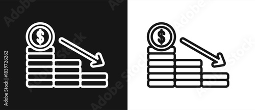 Financial Loss Outline style In White And Black Background