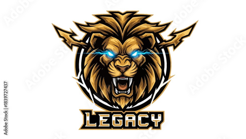 Unleashing the Roar: A majestic lion emblem, embodying strength and prestige, commands attention with its striking golden mane and intense gaze, perfect for conveying power and legacy.
