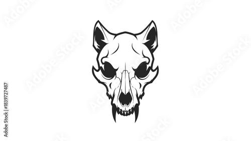 Eerie Canine Skull: A stark monochrome illustration of a canine skull, exuding a sense of both the raw power and the quiet finality of existence.