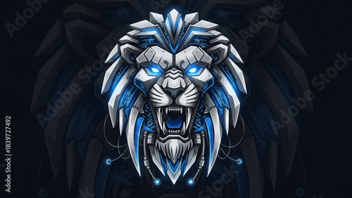 Cybernetic Lion: A striking and modern illustration showcases a powerful lion, its features reimagined with a fusion of metallic and cybernetic elements.