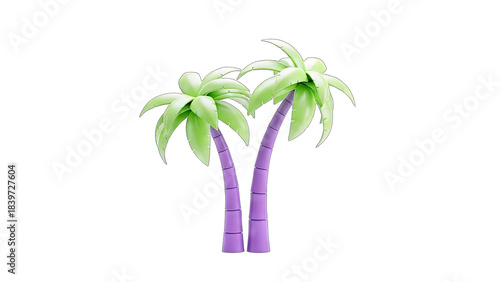 Cartoon Palm Trees Standing on White Background
