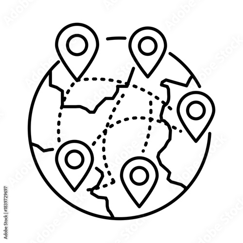 Digital Nomad Icon, Globe - Global Work, Remote Work Lifestyle, Work From Anywhere, Digital Freedom with AI Support, Editable Stroke.