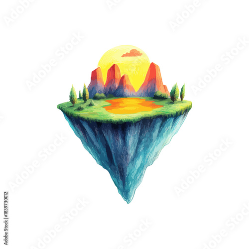 floating island hand drawn illustration