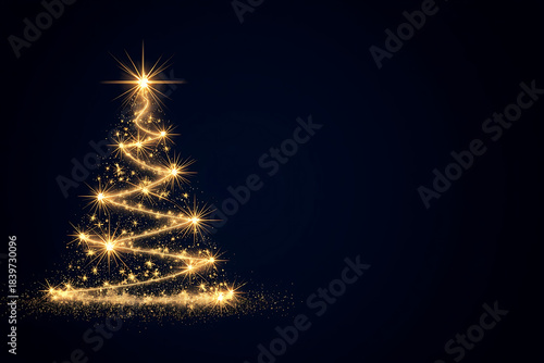 A Stunning Shiny Christmas Tree Illuminated with Soft Sparkling Lights Against a Dark Minimalist Background, Designed with Elegant Copy Space for Holiday Advertising, Cards, and Festive Branding.