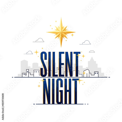 Silent Night Holy Typography Vector Illustration