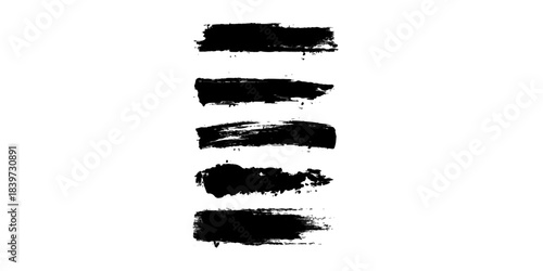 Grungy black vector paint brush strokes, watercolor splashes, and ink stain elements set for a dirty art border design