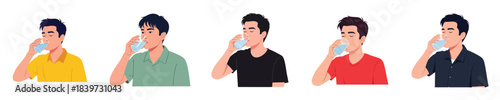 Drinking Water Flat Vector Man Hydration Concept Illustration Set Collection