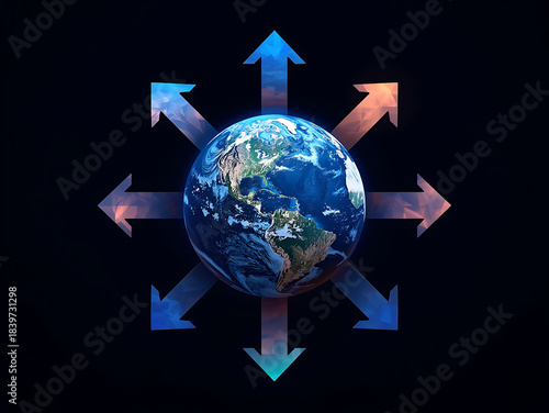 Global Business Direction Changing Concept with Pointed Arrows Showing New Strategic Paths, Symbolizing Worldwide Growth, Decision-Making, Innovation, and the Shift Toward a Smarter Future.