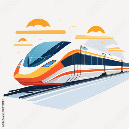 Modern HighSpeed Train Illustration with Sleek Design and Orange Accents.