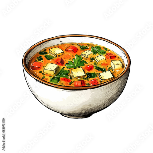 vegetables soup hand drawn vector illustration