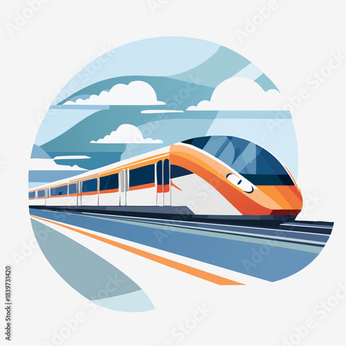 Modern HighSpeed Train Illustration with Sky Background.