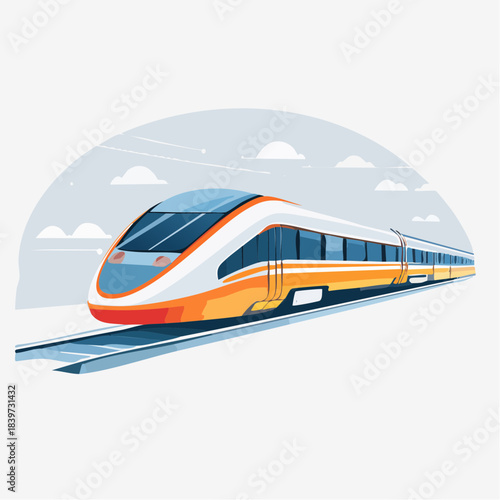 Modern HighSpeed Train on Railway Tracks Illustration.