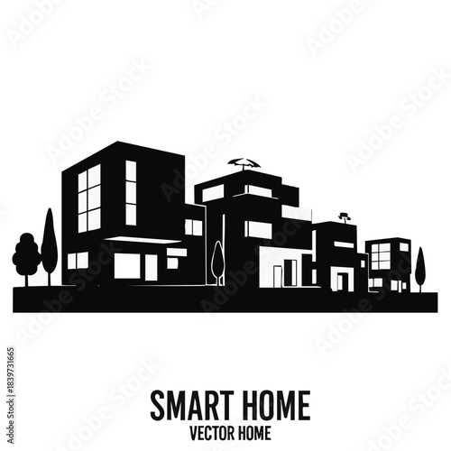 Modern smart home with connected technology and contemporary design.